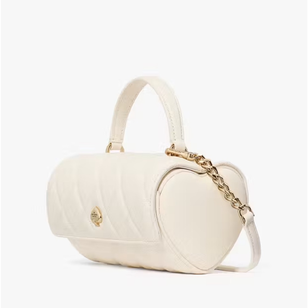 ♠️Kate Spade Heart Barrel Quilted Leather Crossbody Bag, Meringue White NWT